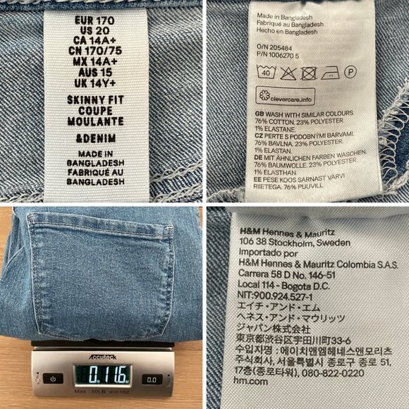 H&M Jeans Girls 14 Skinny Fit Blue Denim Ankle Adjustable Waist Stretch Mid Rise - Picture 14 of 14